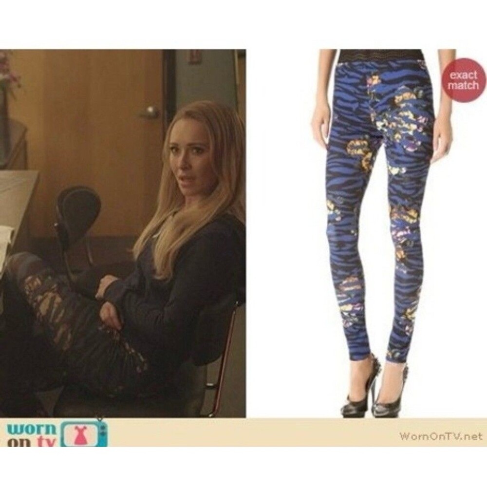 Alexander McQueen Womens Leggings Black/Blue Zebra Striped Floral Overlay Sz S
